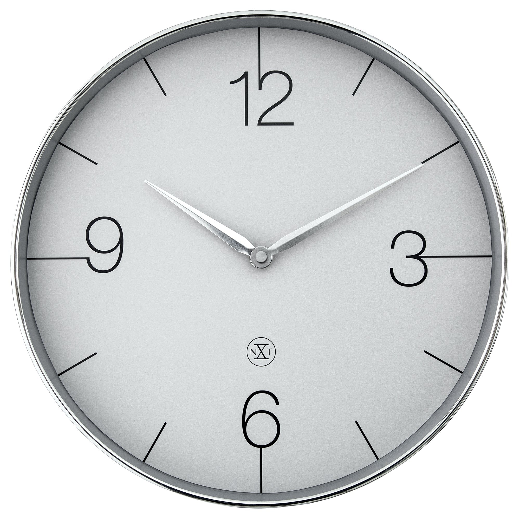 NeXtime Clocks Finesse wall clock, 30.5cm, silent operation, gold, chrome, and grey plastic finish, modern design.